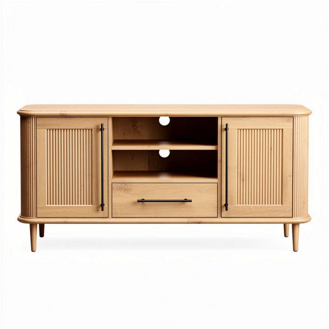 Wooden television stand with storage space and cable management 120 x 40 x 60cm