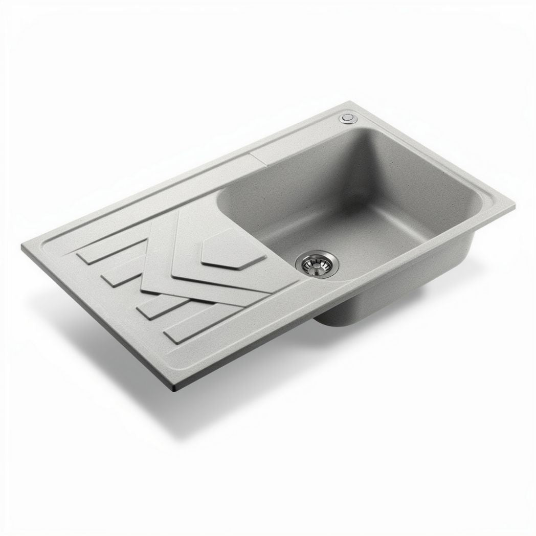 Gray composite kitchen sink with countertop drainage area 50 x 40 x 15cm