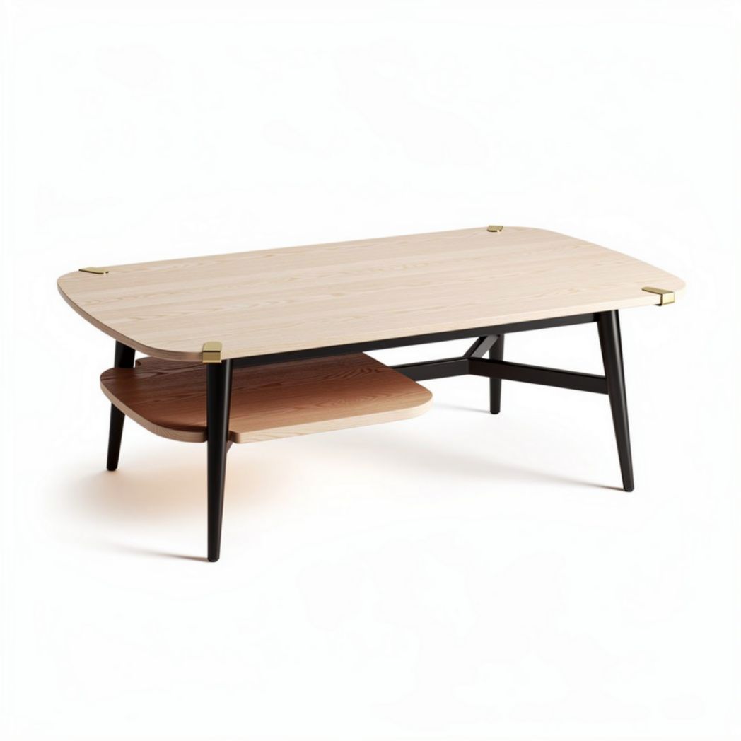 Modern coffee table with natural wood finish and black metal legs 120 x 60 x 45cm
