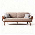 Sofa with wooden frame and quilted fabric upholstery in beige 180 x 80 x 75cm