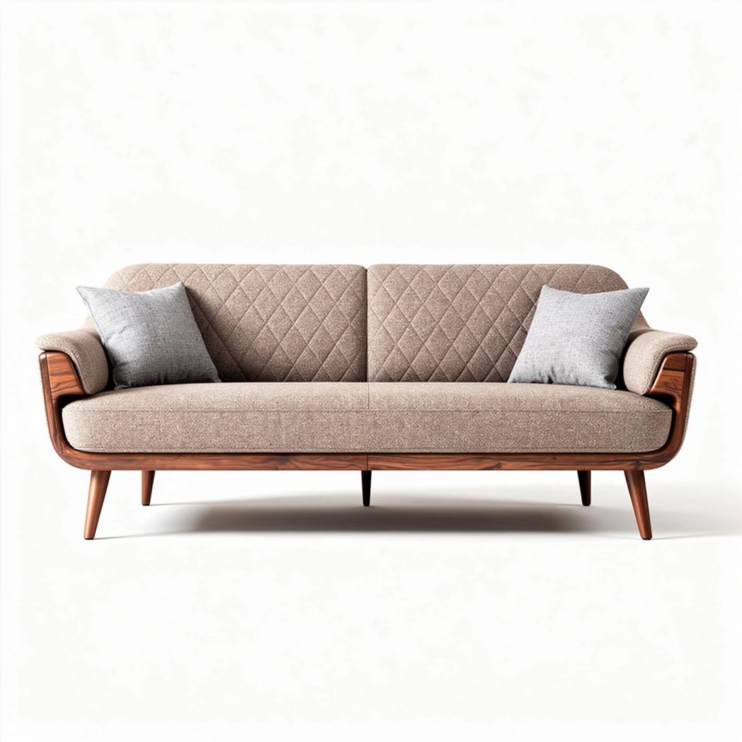 Sofa with wooden frame and quilted fabric upholstery in beige 180 x 80 x 75cm