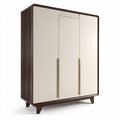Three-door wardrobe with wooden frame and beige front panels 180 x 120 x 50cm